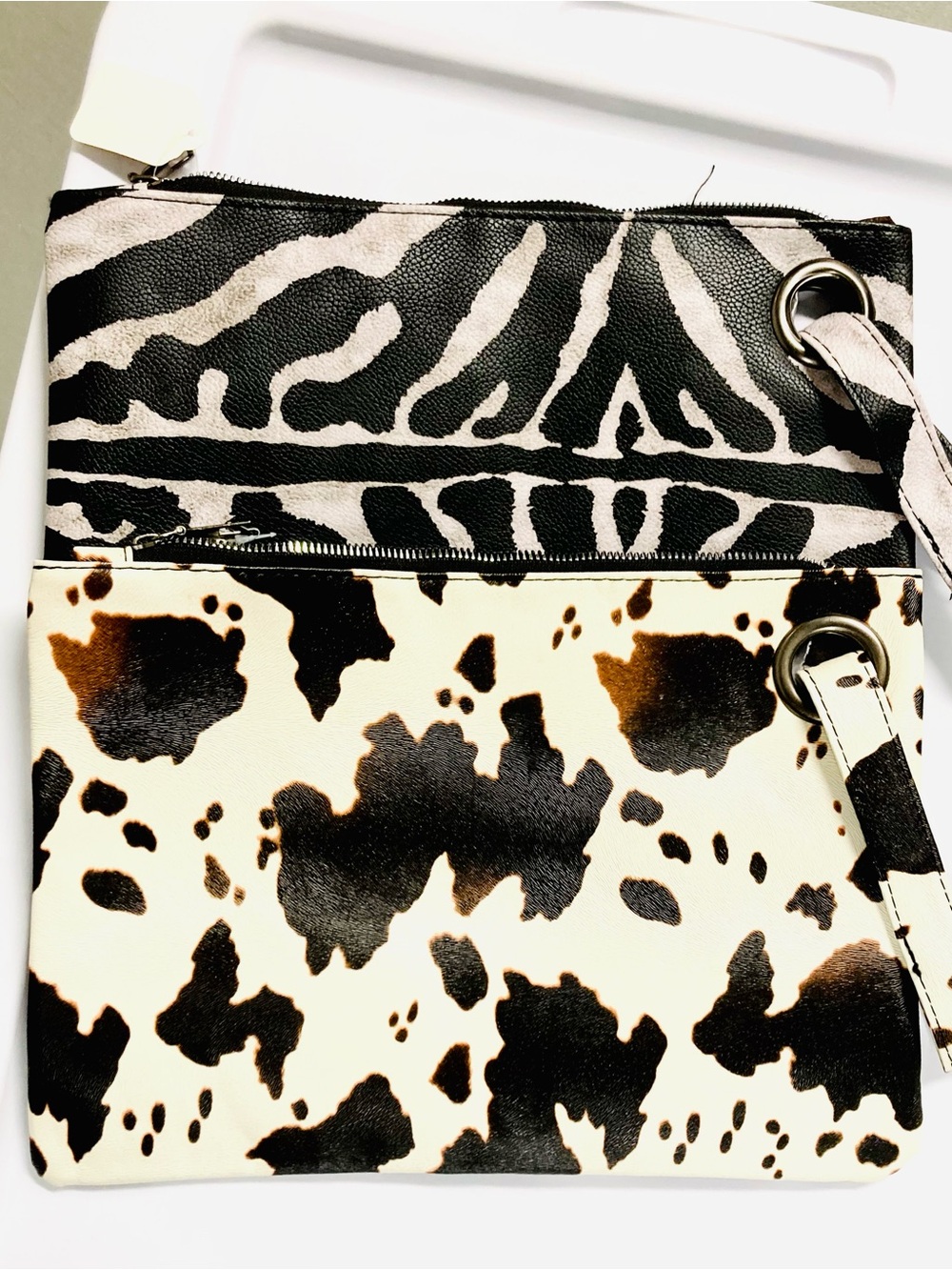 🌺Two- Animal Print Wristlet Clutches- Black & Cream🌺